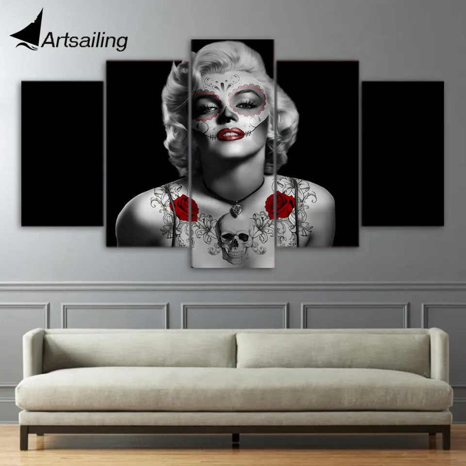 ArtSailing 5 Kusov Plátna Obrazov Deň Mŕtvych Marilyn Monroe Obývacia Izba Domova Wall Art Print Plátno Umenie ny-2891