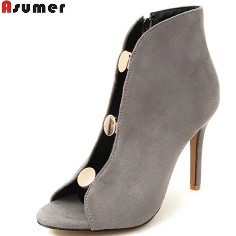 ASUMER čierna šedá móda jar jeseň topánky žena típat prst zip stádo tenké päty super vysoké podpätky, členkové topánky veľká veľkosť 33-43