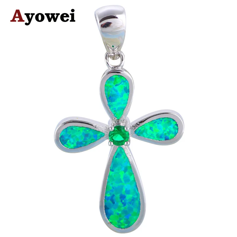 Ayowei Populárne Kríž Dizajn Krásnej Zelenej Fire Opal 925 Silver Peridot Náhrdelník Prívesky Módne Šperky pre Ženy OP692A