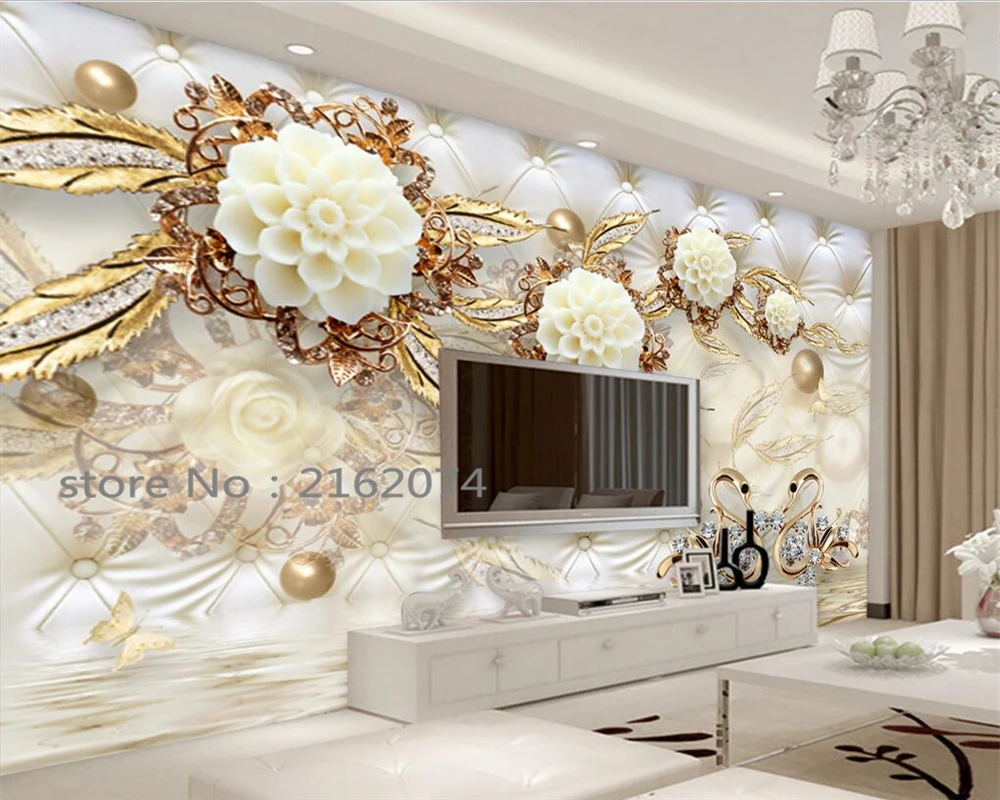 Beibehang 3d luxus zlato biele kvety mäkká taška loptu šperky, foto tapety moderné domáce dekorácie, tapety na steny 3D
