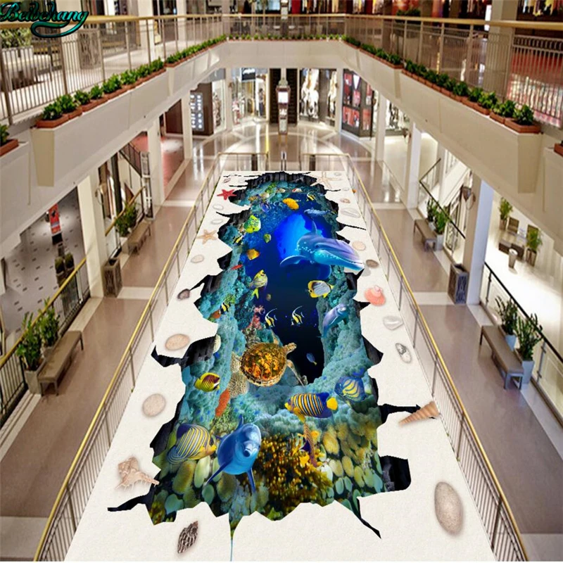 Beibehang Veľkú Zákazku Podlahy Podmorského Sveta 3D 3D Maľby Podlahy Ulici Park Dekoratívne Maľby