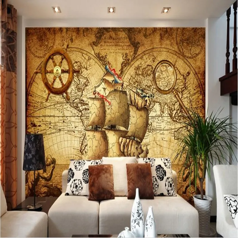 Beibehang Vlastné tapety retro plavby mapa sveta téma nástenná maľba pozadia na stenu domáce dekorácie papeis de parede