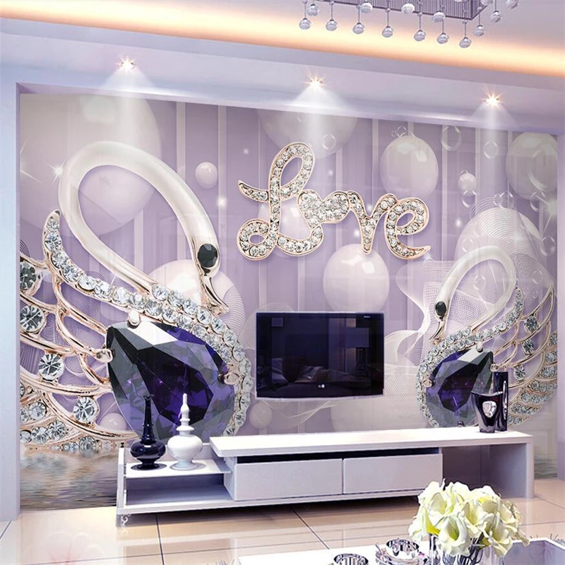 Beibehang Vlastnú tapetu 3d LÁSKA Swan šperky pozadí steny 5d abstraktných de parede dekoratívne tapety 8d crystal bump nástenné maľby