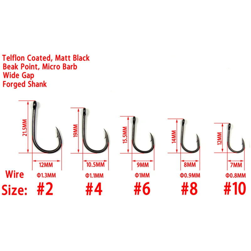 Bimoo 100ks #2 #4 #6 #8 Telflon Potiahnuté Beaked Tip Ostré Carp Rybárske Háčiky Vysokej Kvality Non Reflexné Tmavo Čierne Carp Hook