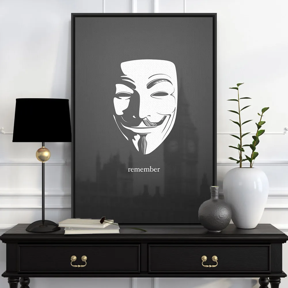 Black White Londýne Pop Hrdina Filmu V For Vendetta Plátno Veľké Umenie Tlač Plagátu Abstraktné Stene Obraz Domova Maľovanie Bez Rámu