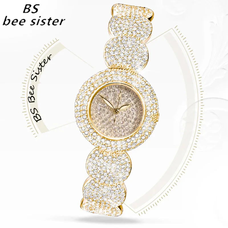 BS Značky Ženy módne náramkové hodinky Quartz Dámy Zlato, Striebro Drahokamu Sledovať Reloj Mujer Hodiny Faux Diamond orologi donna