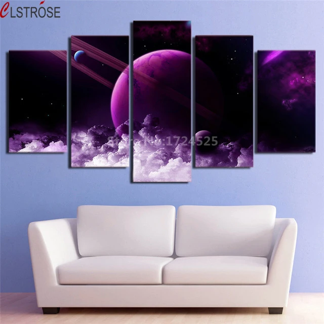 CLSTROSE Vytlačené 5 Ks Plátno na Maľovanie Vesmíru Galaxy Fialová Plagáty Modulárny obrazov na Stenu Pre Obývacia Izba Maľovanie Na Stenu