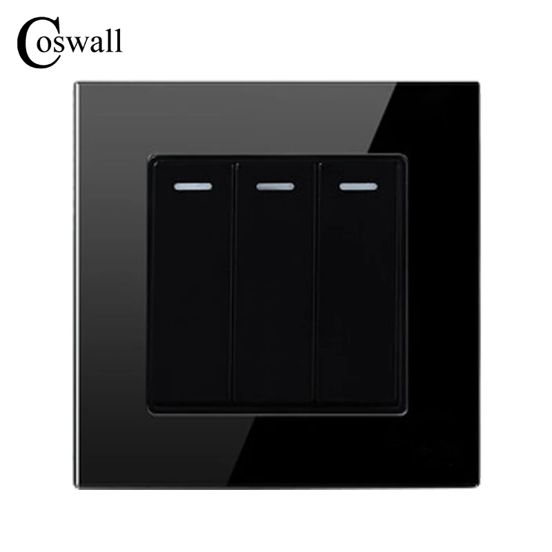 COSWALL 3 Gang 1 Luxusné Spôsob, ako Krištáľové Sklo Panel zapnutie Svetla stlačte Tlačidlo vypínač Interruptor 16A