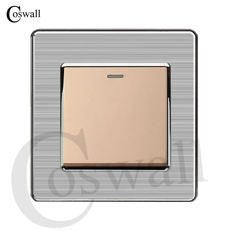 Coswall Výrobca 1 Gang 2 Spôsob Tlačidlo Wall Light Switch Nehrdzavejúcej Ocele Panel AC 110~250V