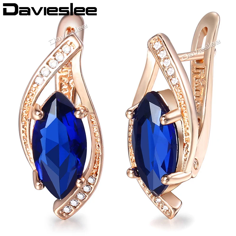 Davieslee Modrý Kameň Leaf Tvarované Kolo Stud Náušnice Pre Ženy 585 Rose Gold Plný Módy, Šperkov DGE136
