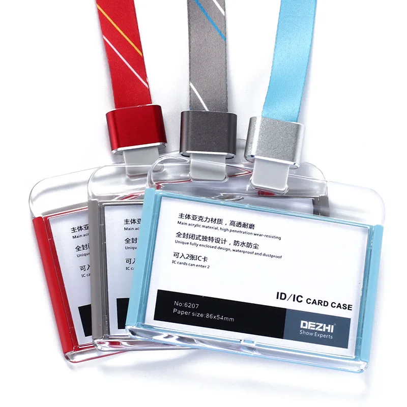 DEZHI-Horizontálne Štýl Transparentných Bankových Kreditných Kariet Odznak Držiteľov,Autobus Karty ID karty S Akryl materiál+Polyester ozdobná šnúrka na uniforme