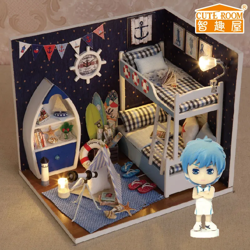 Diy Doll House miniatura 3D Drevený domček pre bábiky miniatúrne spálne Nábytok Budovy Model Darček k Narodeninám H011