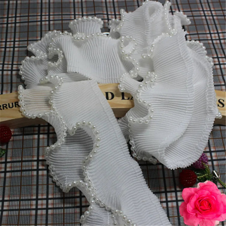 DOPRAVA ZADARMO 7 cm Biele perlové šifón skladaný čipkou dekorácie,šifón čipky orezávanie svadobné svadobné