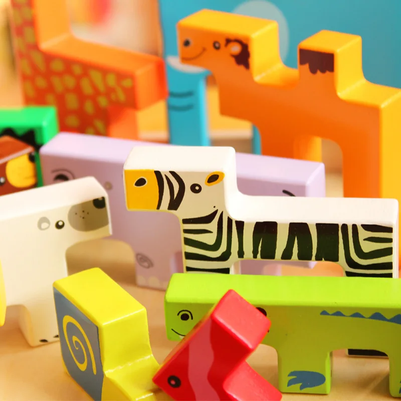 Doprava zadarmo Detská Drevená zvierat kreatívne bloky, Deti stavebné bloky stereoskopické vzdelávacie hračky pre deti Blok darček