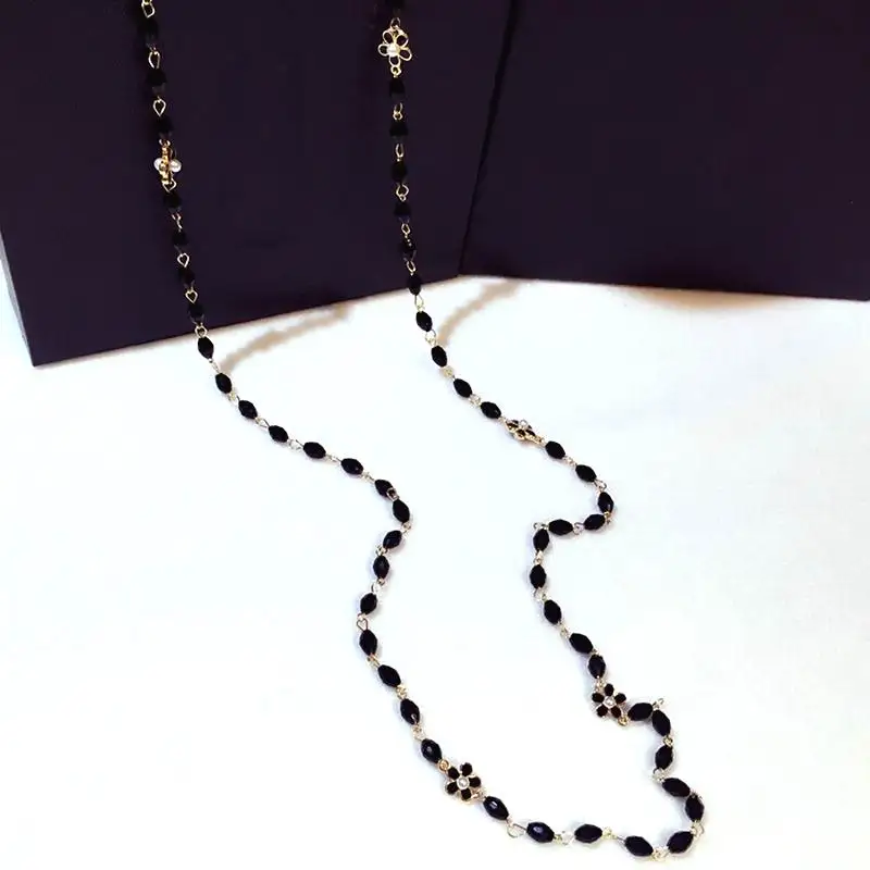 Dvojité Vrstvy Black Crystal Korálky Dlhý Náhrdelník Ženy Bijoux Nové Módne Šperky Jemné Darčeky Pre Matku