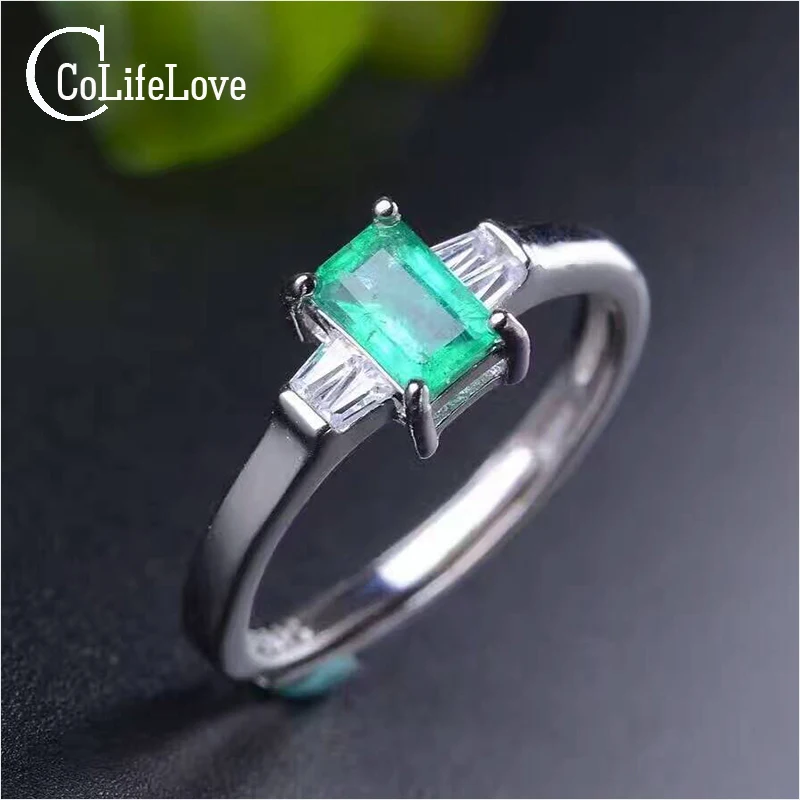 Elegantné emerald krúžok jednoduchý dizajn, pevné 925 silver emerald krúžok 4 mm*6mm prírodné emerald šperky romantické valentínske darčeky