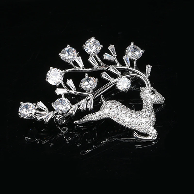Elegantný nový dizajn silver Skákanie Sobov Pin Brošne Micro Pave CZ Parohy Zvierat Brošne Šperky Pre Ženy