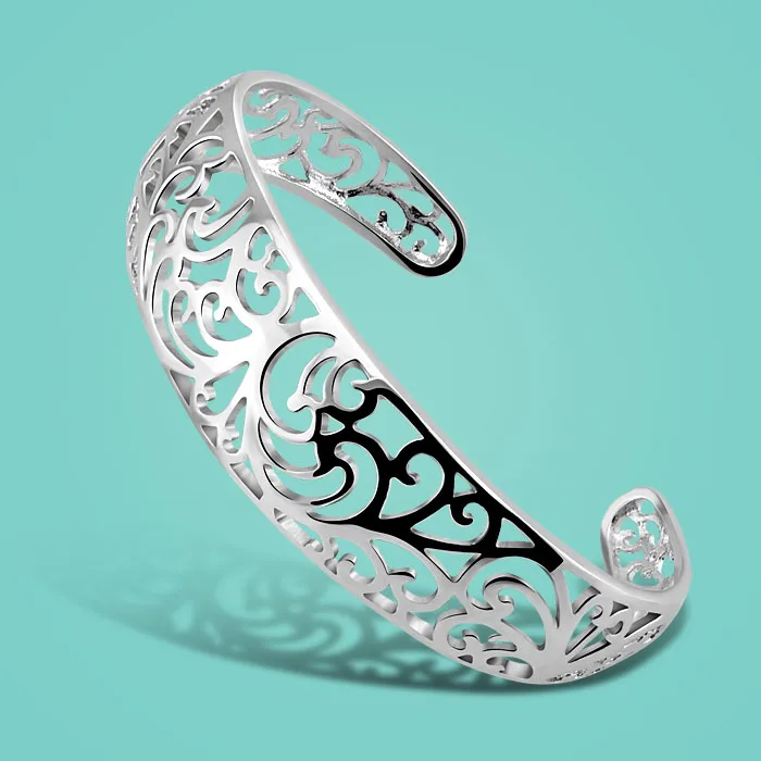 Etnické Mincový striebro šperky 925sterling strieborný náramok pre ženy,Duté-out obrázok vzor, dizajn,otvorte Pevný strieborný náramok