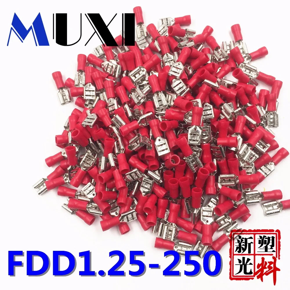 FDD1.25-250 Žena Izolované Elektrické Krimpovacie Terminál na 0.5-1.5mm2 Konektory, Kábel, Vodič 100KS/Bal Red