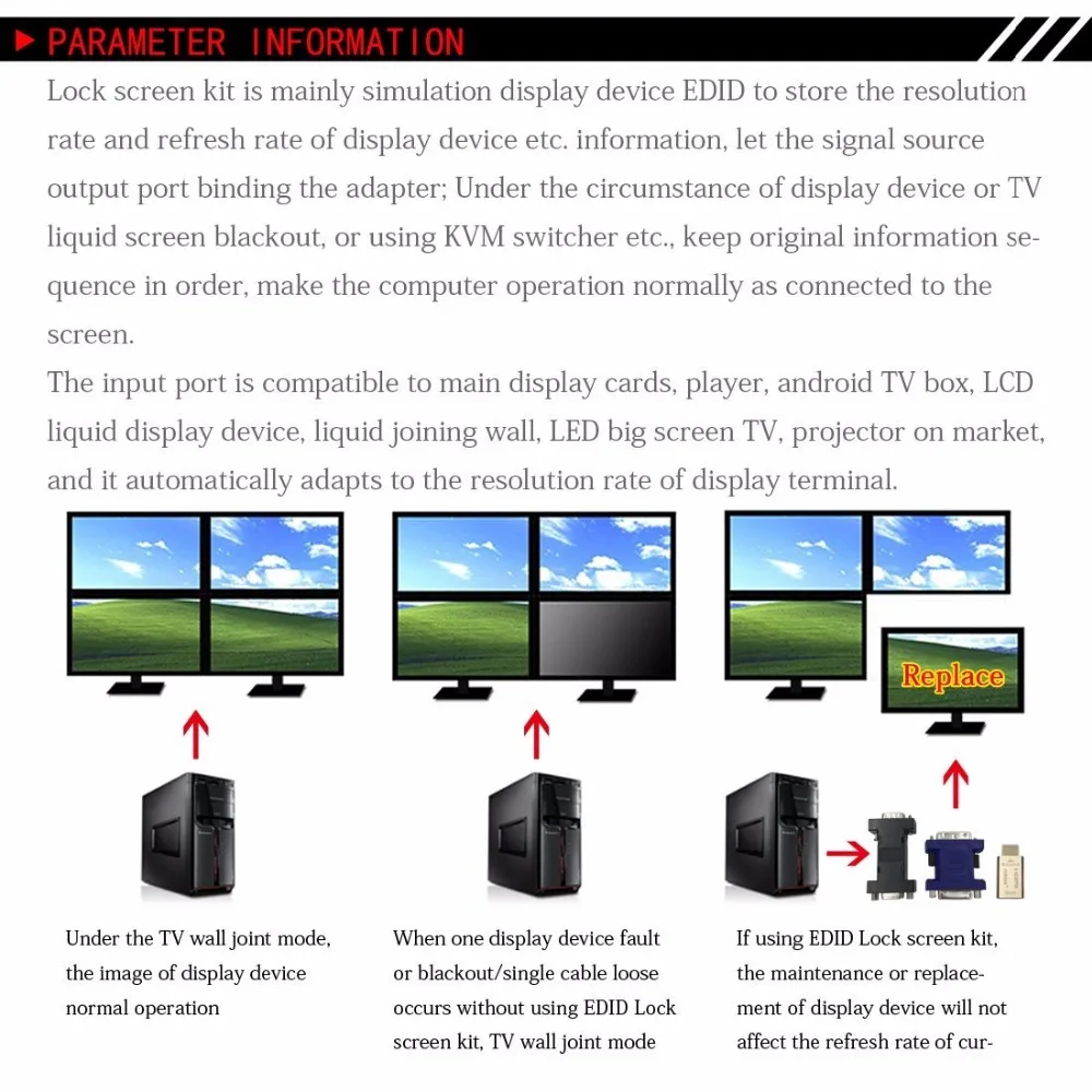 FUERAN DVI Pass-Through EDID Emulátor pre použitie s video štiepačky, Prepínače a KVM Extender(2 560 X 1 600@60hz)