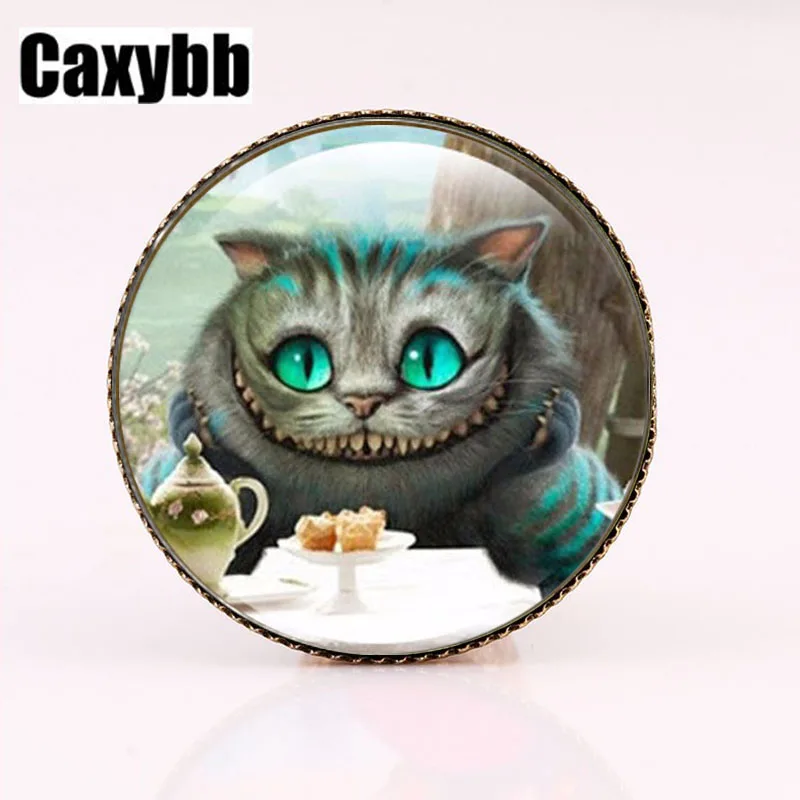 Gaxybb Cheshire Cat brošňa Vintage Bronze brošne Vysoko kvalitné šperky, Sklo umelecké fotografie zadarmo doprava BR35