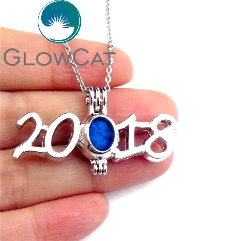 GLOWCAT 2018 Rok Korálky Klietky Aromaterapia Esenciálny Olej Difúzor Striebro arabské Číslice Digitálny Medailón Prívesok Náhrdelník K478