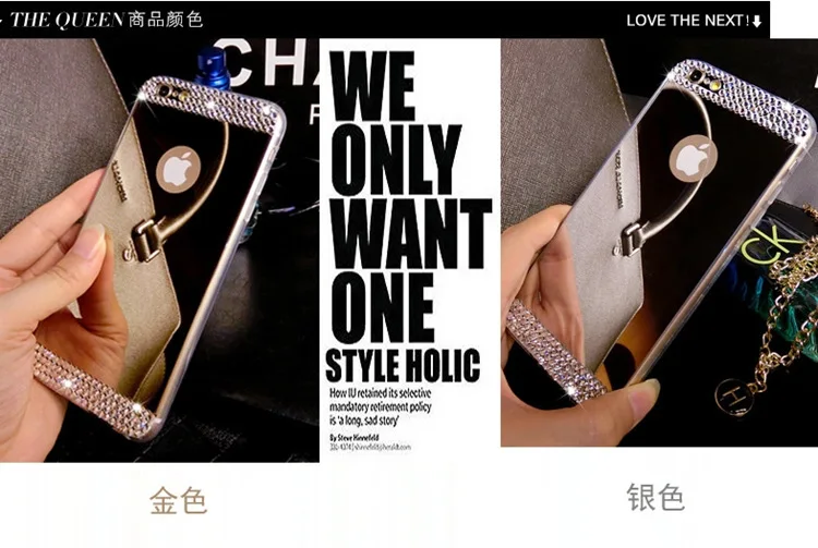 Gold / Silver Diamond Bling Crystal TPU Kryt Zrkadla Telefón puzdro Pre Iphone 6 7 Plus, 5, Samsung Galaxy Poznámka 7 5 4 S5/4/3 S6 S7