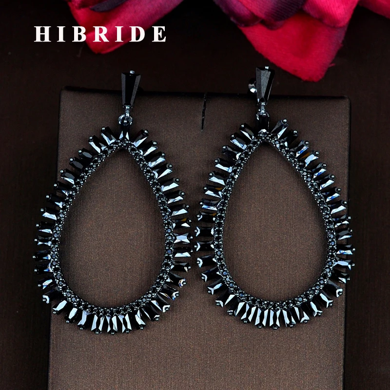 HIBRIDE Brilliant Black Cubic Zirconia Drop Náušnice Pre Ženy Módne Šperky Brincos Strany Darčeky Veľkoobchodné Ceny E-841