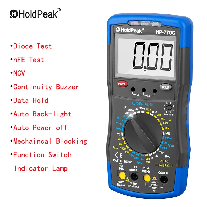 HoldPeak HP-770C Príručka Rozsah Indukčnosti Merač Napätia Digitálny Multimeter s Indukčnosti/Frekvencia Tester NCV s Data Hold