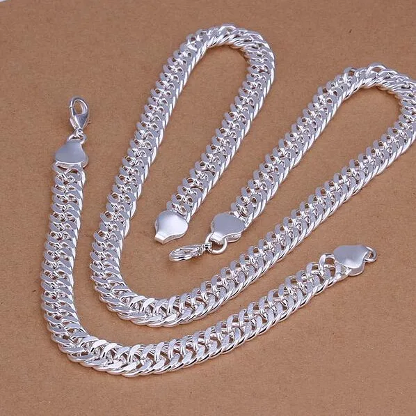 Hot predaj Módne Šperky Podpora Pevné 925 celé strieborné pozlátené šperky 10 MM mužov náhrdelník a náramok 2 peca nastaviť S145