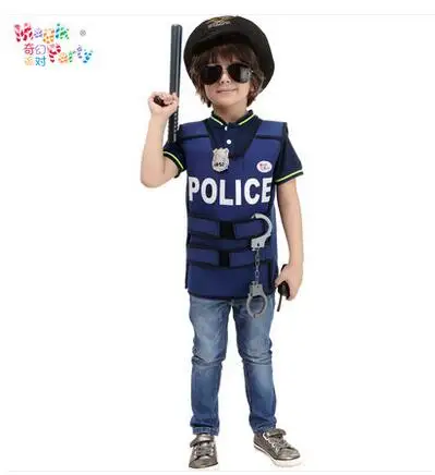 Hra Halloween Zobraziť Policajt dieťa chlapec Polícia Cosplay Polícia Vesta Roztomilý CHLAPEC Detí Výkon Oblečenie