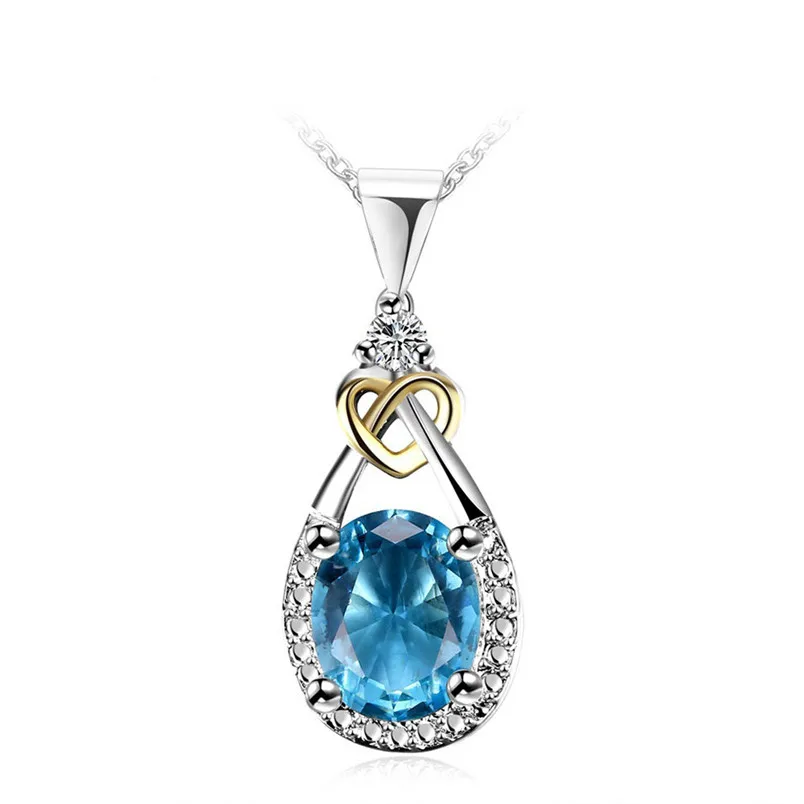 I&zuan Náhrdelníky, Prívesky, Ženy Na Svadbu 925 Sterling-striebro-šperky, Modrý Ovál Kameň Strany Náhrdelníky Jemné Šperky N101