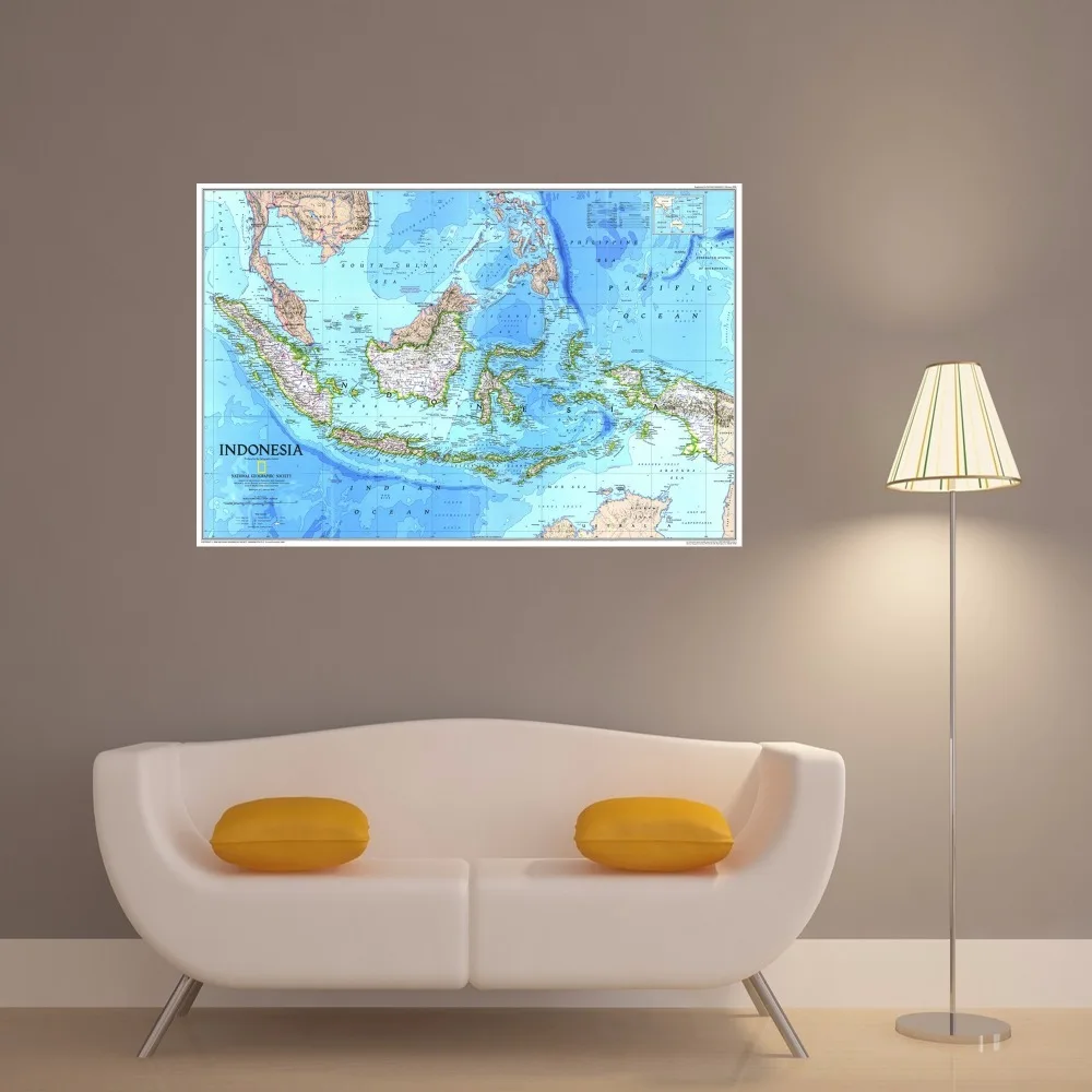Indonézia Mapa Citát Plátno Umenia, Tlače, Plagát Na Stenu Obrázky Pre Lôžková Izba Dekorácie Domova Hodvábna Tkanina Bez Rámu