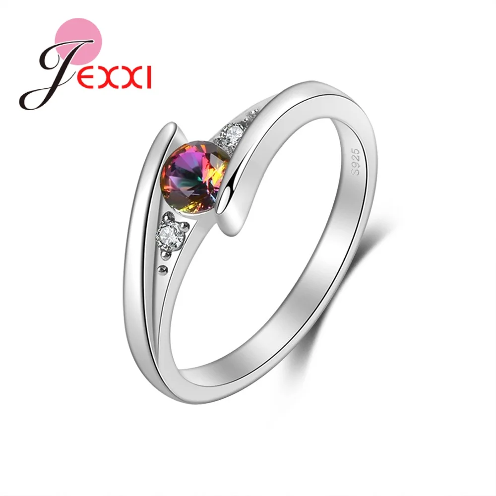 JEXXI 925 Sterling Silver Prstene Pre Ženy Kríž Štýl S Rainbow Biela CZ Kryštálmi Krúžok 2018 Hot Predaj