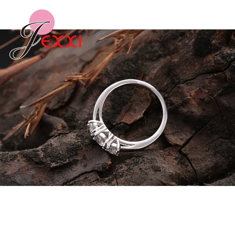 JEXXI Svadobné Šperky Pečiatkou 925 Striebro Prstene Pre Ženy, Luxusné Tri Crystal Drahokamu Zapojenie Prst Krúžky Doprava Zadarmo