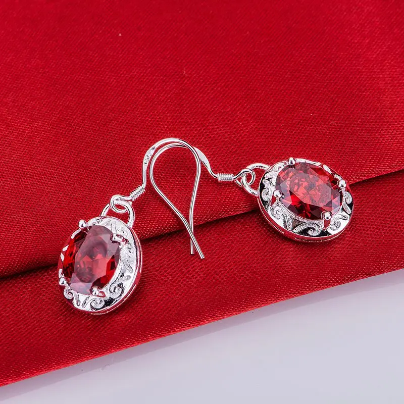 Kameň červený zaoblené strieborné pozlátené náušnice 925 šperky pre ženy strieborné náušnice LQ-E025 UEEAWSAQ