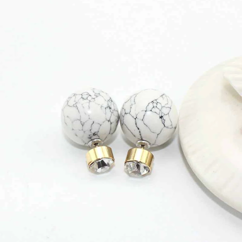 Klasický Dizajn Dvojité Bočné Mramoru, Kameňa Malachit Šperky Kolo Krištáľové Náušnice pre Ženy Brincos Stud Náušnice Pendientes cc