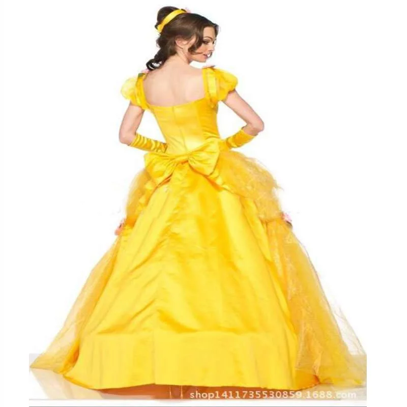 Kráska A Zviera Bell Žltá Dlhé Šaty Halloween Kostým Princezná Belle Šaty Maškaráda Karneval Pre Dospelých Belle Úlohy Oblek