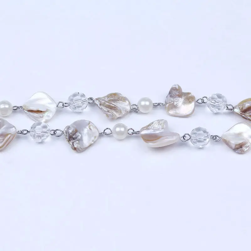 Krásne nepravidelného tvaru shell perly náhrdelník zub škrupiny tvárou crystal s sklenených perličiek s dlhým reťazcom pre ženy šperky