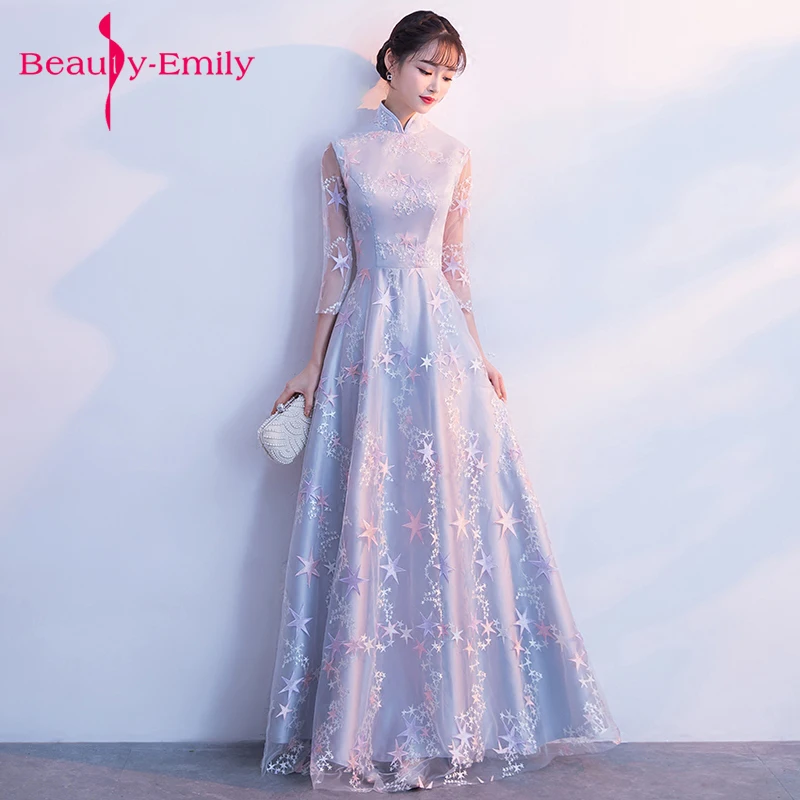 Krásy Emily Tylu hviezdy zariadené prízemie-dĺžka strany šaty Nový rok Večerné šaty saténové prom šaty vestido de festa