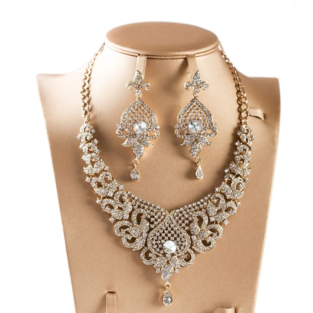 LAN PALÁC Nových prírastkov šperky set zlatá farba skla náhrdelník a náušnice pre svadobné doprava zadarmo