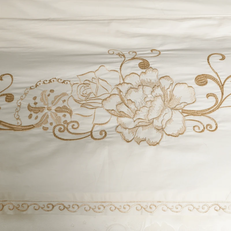 Luxusné Saténové Svadobné žakárové Moruša hodvábne Obliečky bavlna, Vyšívané vrátane Perinu Posteľ list obliečka na Vankúš Krém
