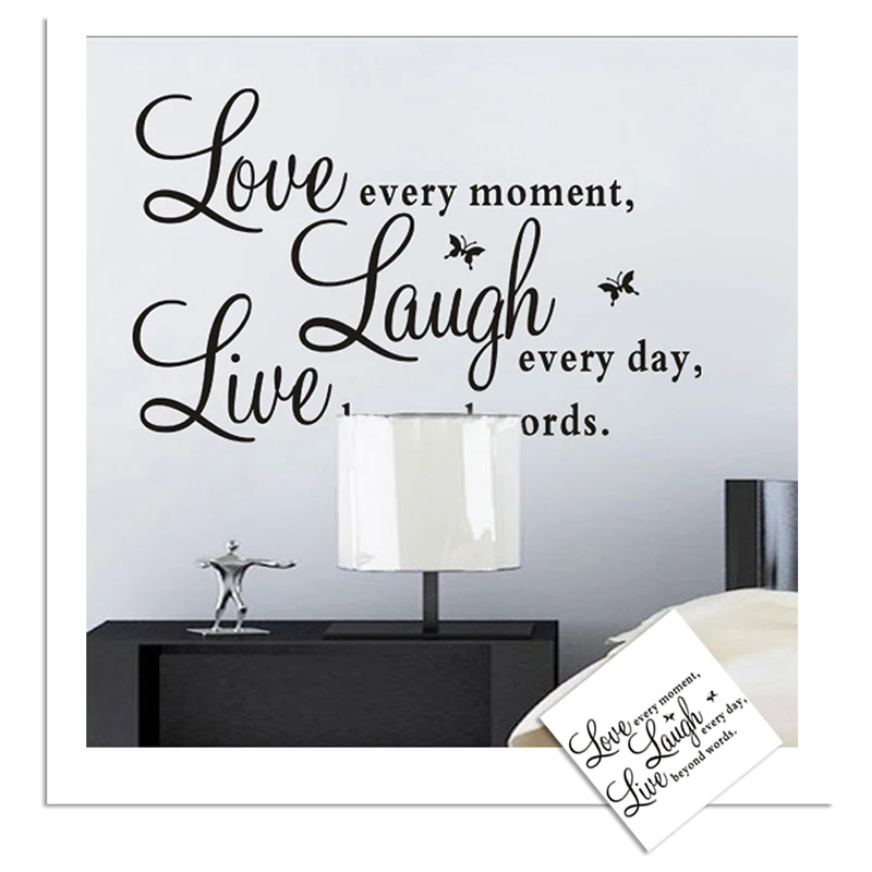 Láska, smiech live citát Vymeniteľné samolepiace Umenie Písanie Znakov Vinyl obývacej izbe PVC Odtlačkový Samolepky na Stenu nástenná maľba Domova