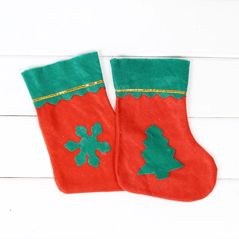 Malý zelený okraj Vianočné pančuchy deti Vianočný Strom Dekorácie prívesok ponožky Santa Claus Candy Bag Vianočný darček taška