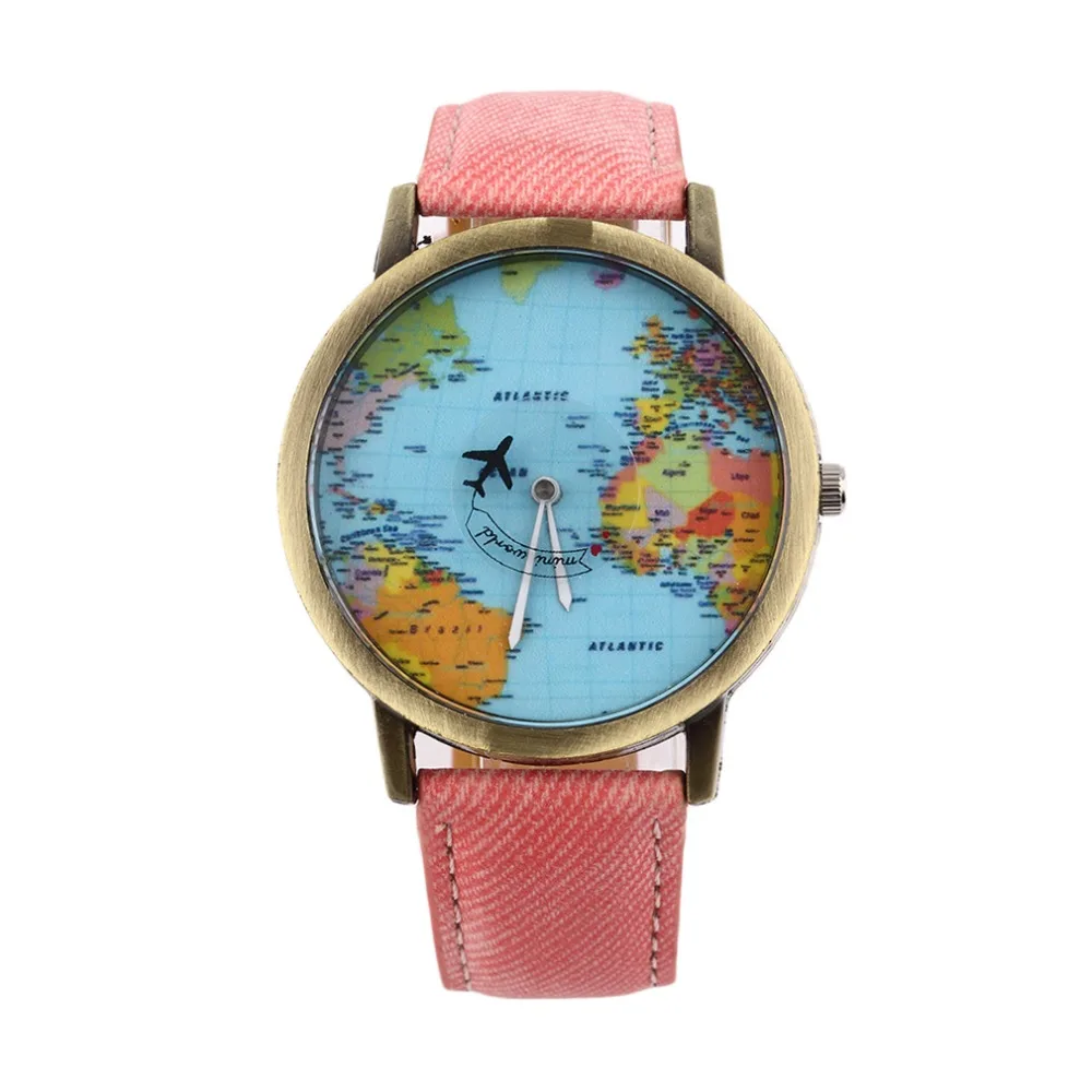 Mapa sveta Sledovať Svete Štúdia Darček pre milovníkov vintage Mužov Džínsové Tkaniny Kapela Sledovať žien jednoduché hodinky najlepší darček reloj hombre