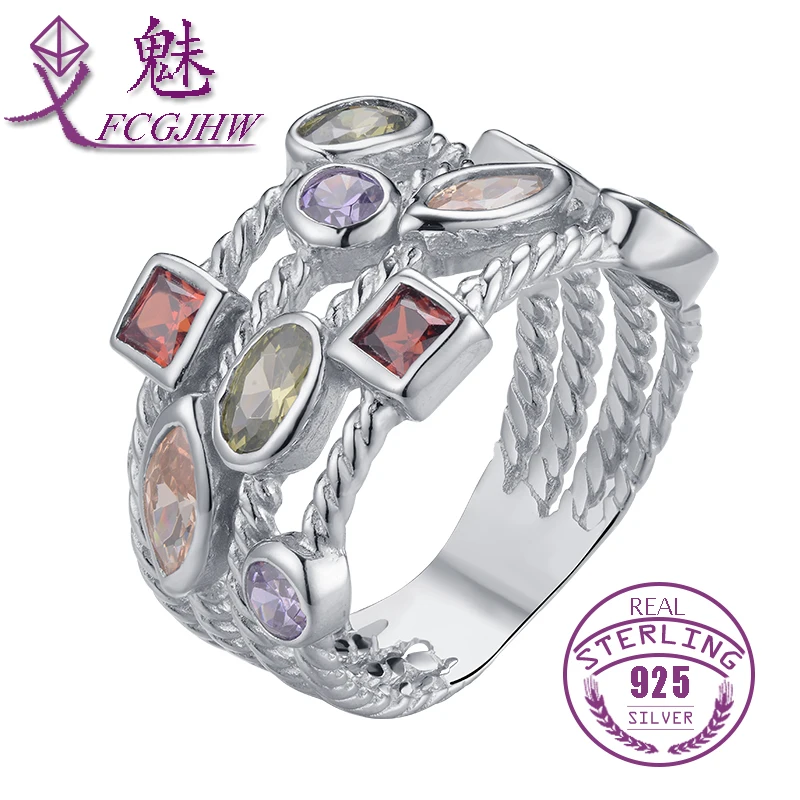Mincový Striebro 925 Prstene pre Ženy Viacerých Vrstiev Farebné Zirkón Kameň Každodenné Jemné Šperky, Luxusné Svadobné Zapojenie Strany