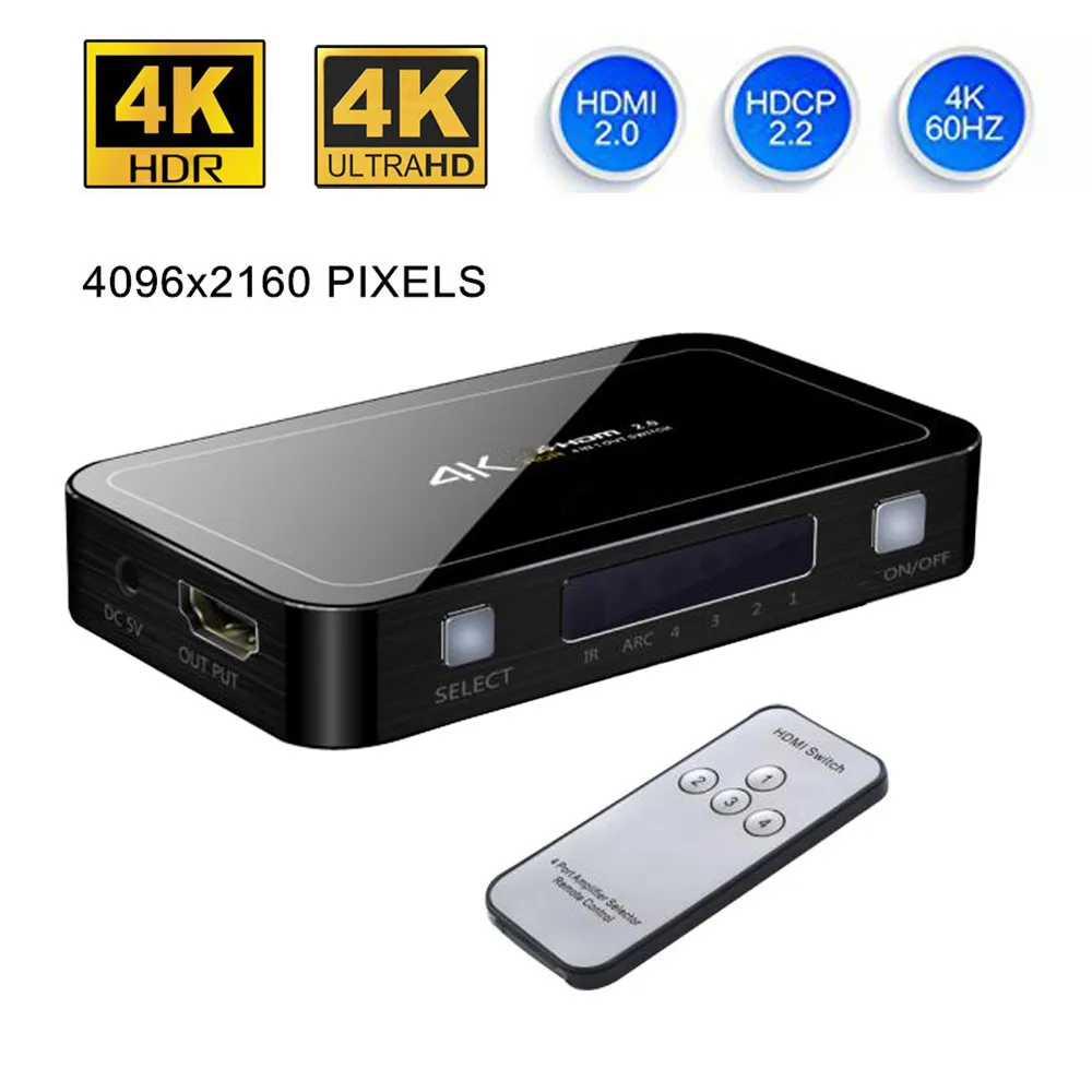 Mini 4 Port 4x1 HDMI Prepínač Ultra HD 4K@60Hz HDMI 2.0 HDCP 2.2 4 V 1 Z Switcher Box S PIP IR Ovládanie Pre PS4 Apple TV HDTV