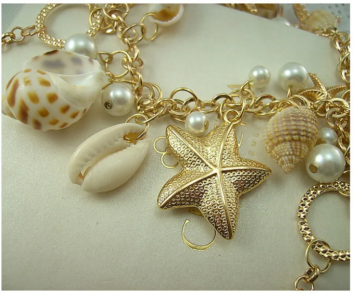 Módnych značiek populárne pláže trblietavé hviezdice Módne šperky imitácia perly šperky shell náhrdelník šperky veľkoobchod