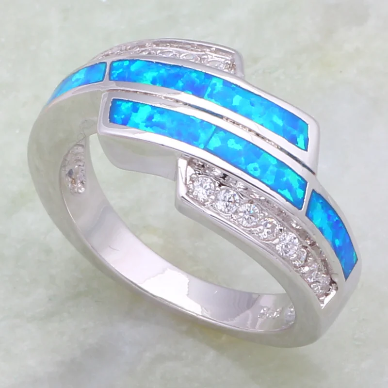 Najnovšie dizajnové dámske prstene Biele Cubic Zirconia blue Fire Opal 925 Sterling Silver Prekrytie veľkosť 5 6 7 8 9 10 R477