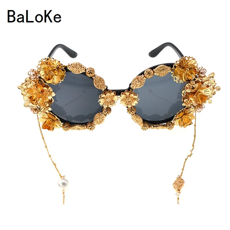 Nový Módny Dizajn Barokový Luxusné Retro Ručný Kovový Motýľ, Kvet Pearl Eyewears Ženy Vintage Štýl Strapec Reťazca Slnečné Okuliare